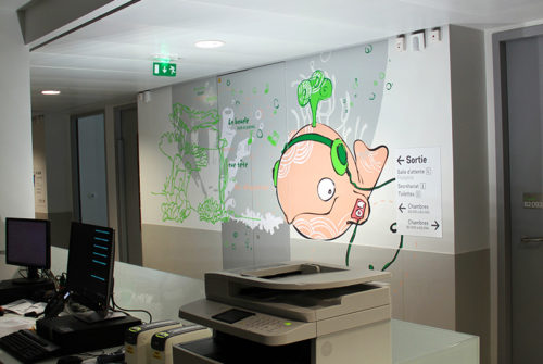 Décoration Murale Artistique > CHU Hôpital Belfort Montbéliard > Enfant Pédiatrie > Accueil Animaux Connectés decoration murale pediatrie hopital enfant