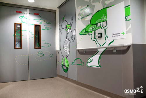 Décoration Murale Artistique > CHU Hôpital Belfort Montbéliard > Enfant Pédiatrie > Accueil Animaux Connectés decoration murale pediatrie urgence animaux