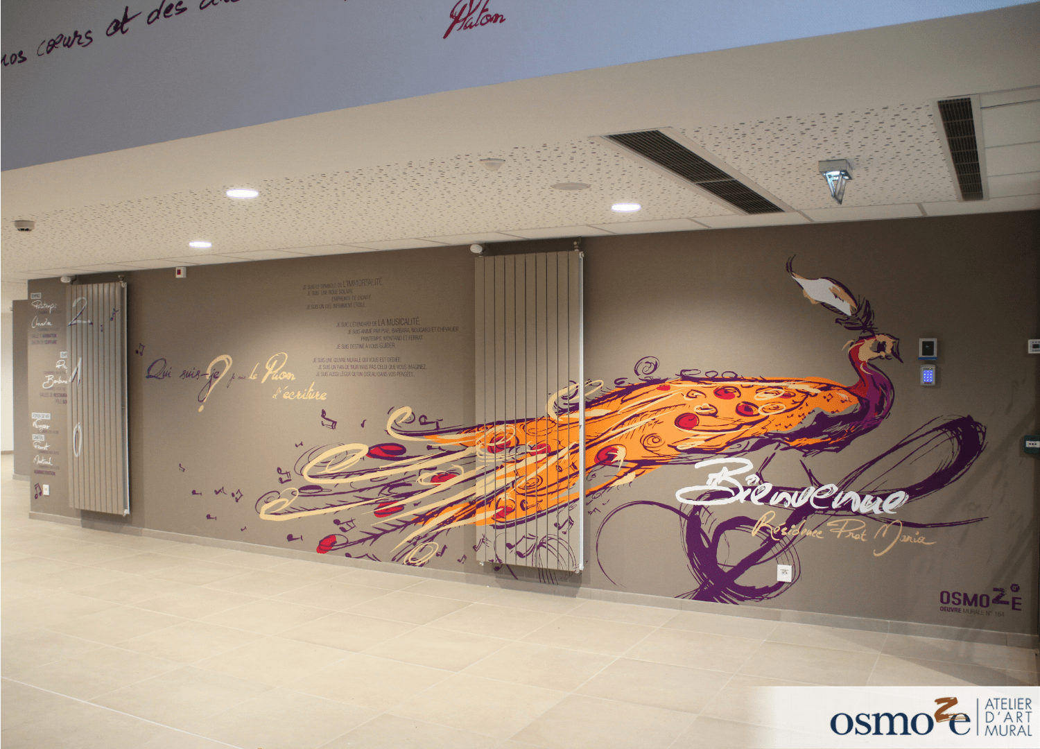 Oeuvre murale #163. Un Paon d&rsquo;écriture s&rsquo;invite à l&rsquo;Ehpad Prat Maria à Quimper.