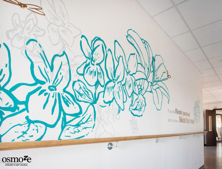 Fresque murale couloir > EHPAD Les hortensias