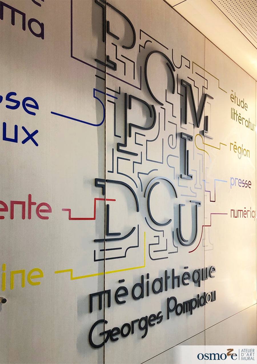 signalétique artistique - décoration murale - médiathèque georges pompidou by Osmoze