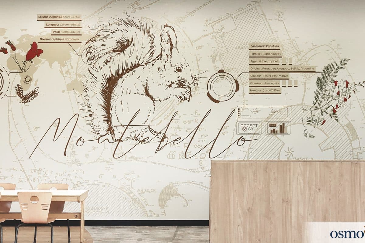   Design mural au restaurant, fenêtre graphique sur la nature environnante – CROUS de Nice (06)  