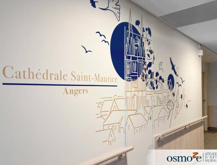 design mural pour un centre hospitalier, représenant la cathedrale saint maurice a angers