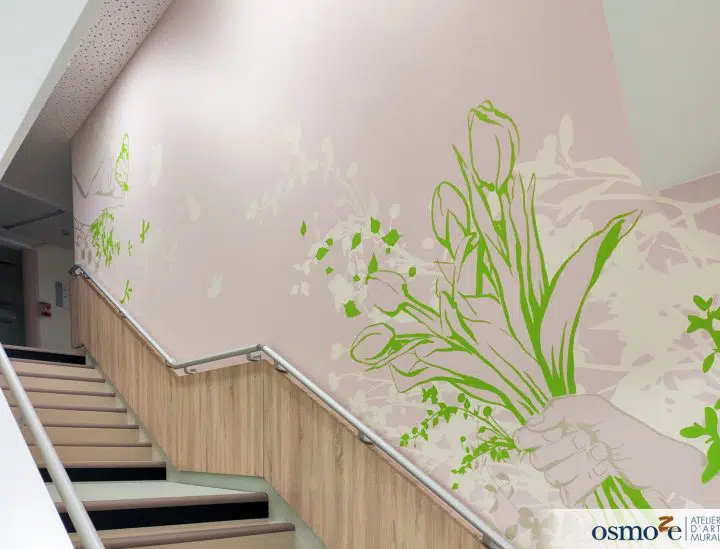 fresque décorative murale en escaliers ehpad