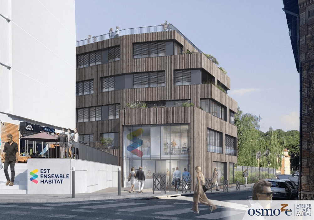 Le siège d’Est Ensemble Habitat France (Montreuil - 93) fait appel à Osmoze pour créer la totalité de la décoration et signalétique de son nouveau bâtiment 15 Frame 59 2
