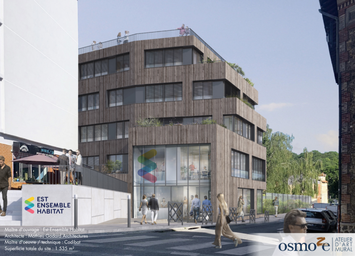 Le siège d’Est Ensemble Habitat France (Montreuil – 93) fait appel à Osmoze pour créer la totalité de la décoration et signalétique de son nouveau bâtiment