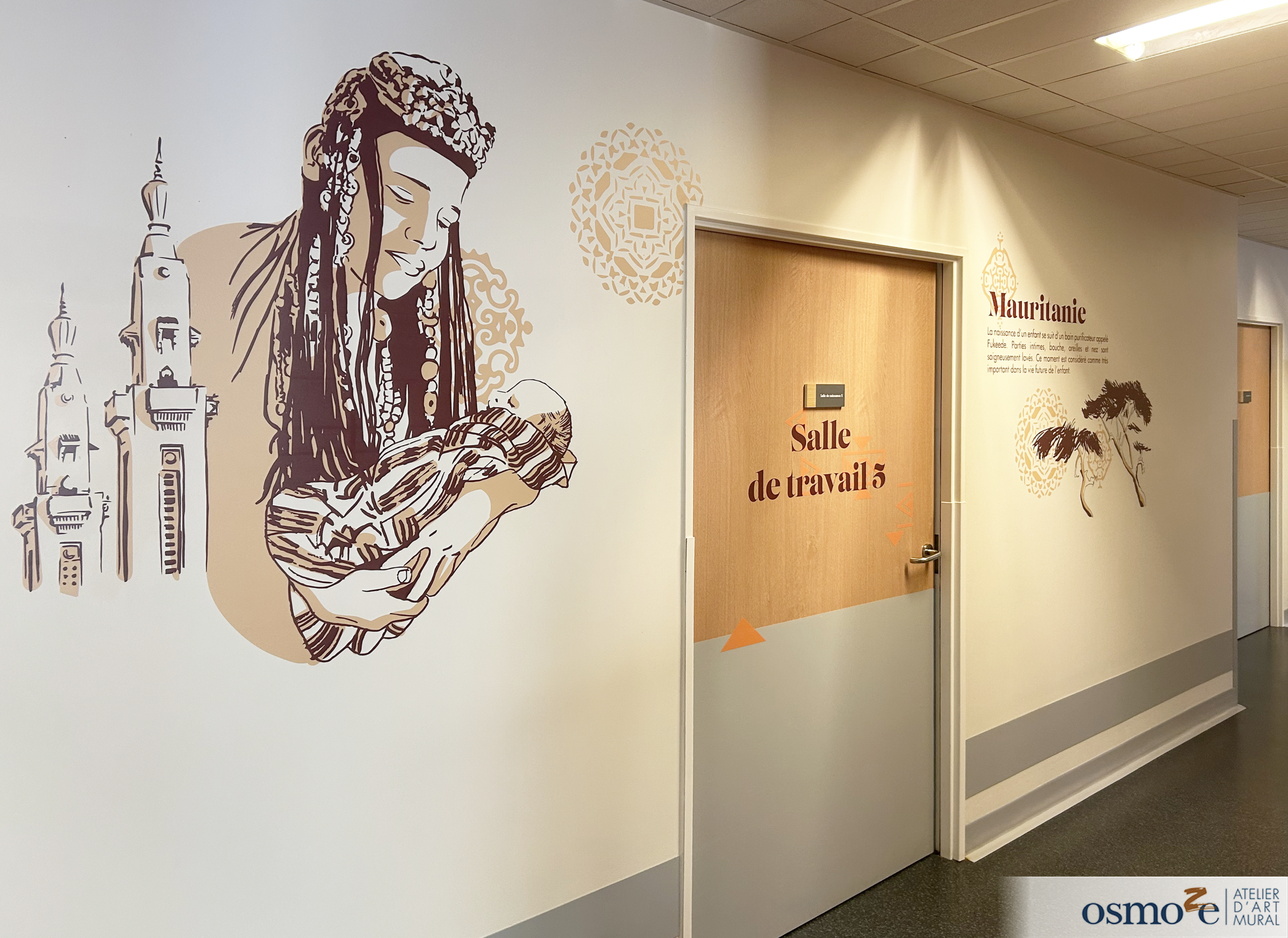 Fresque murale décorative et signalétique de porte 