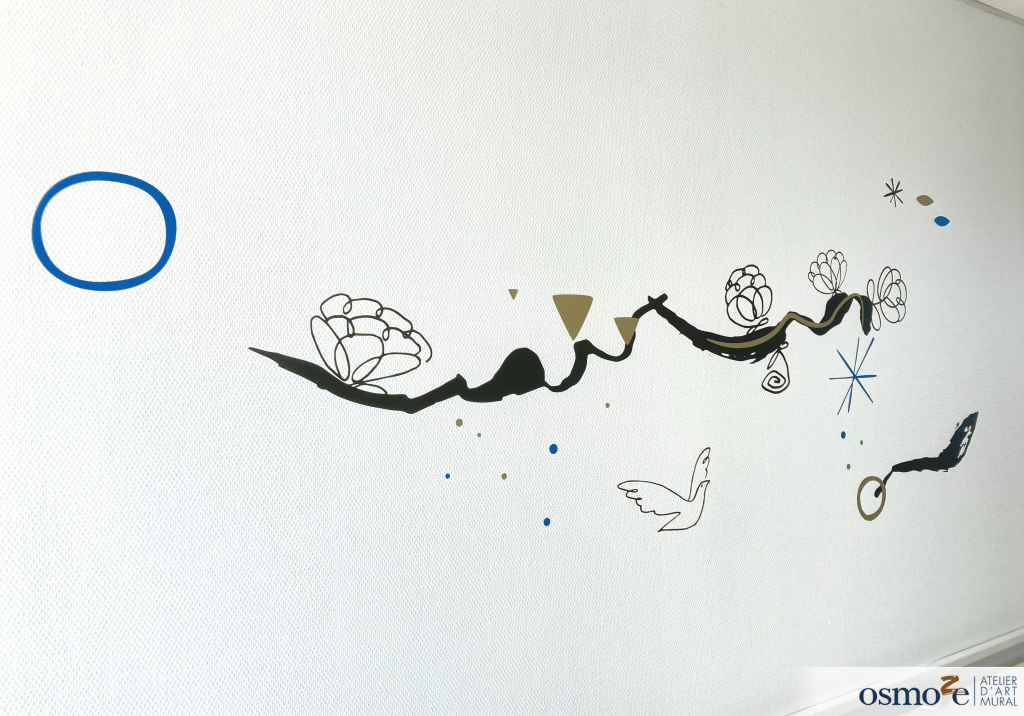 Fresque sur mur blanc - design mural graphique 